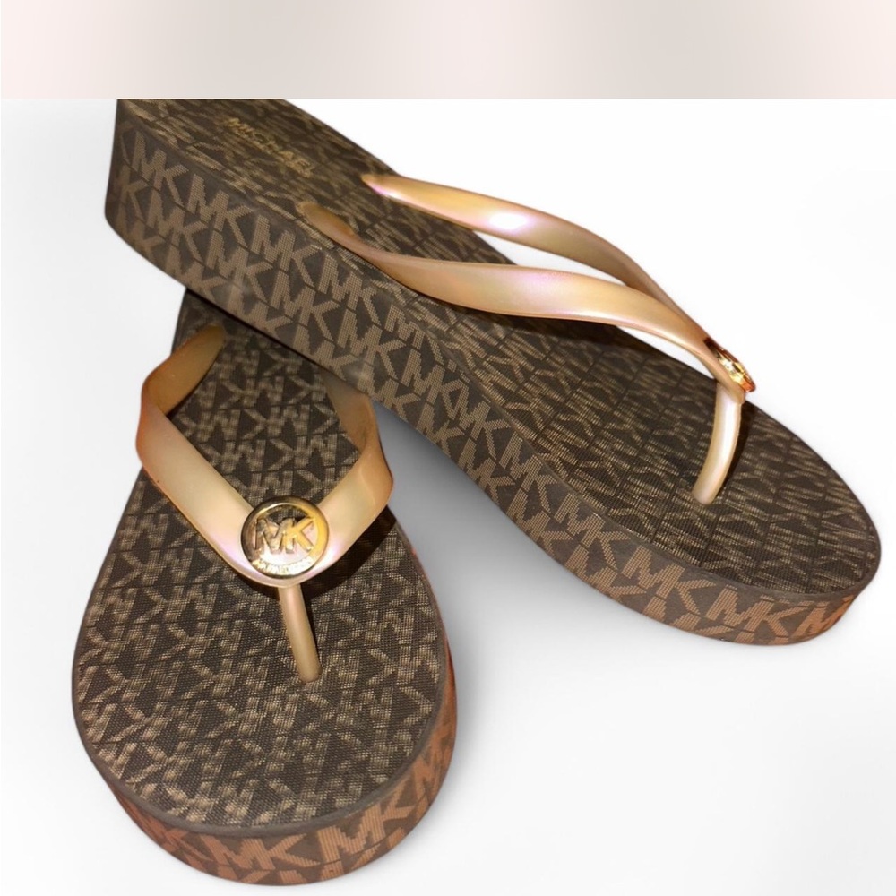Michael Kors Brown and Gold Women's Flip Flops